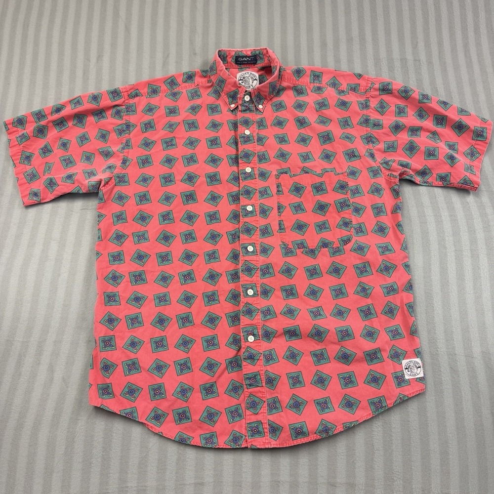 Vintage Gant Salty Dog Short Sleeve Button Down Shirt Size Large Preppy